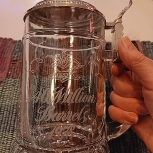 Anheuser Commemrative Engraved Glass Beer Stein with Lid From Germany